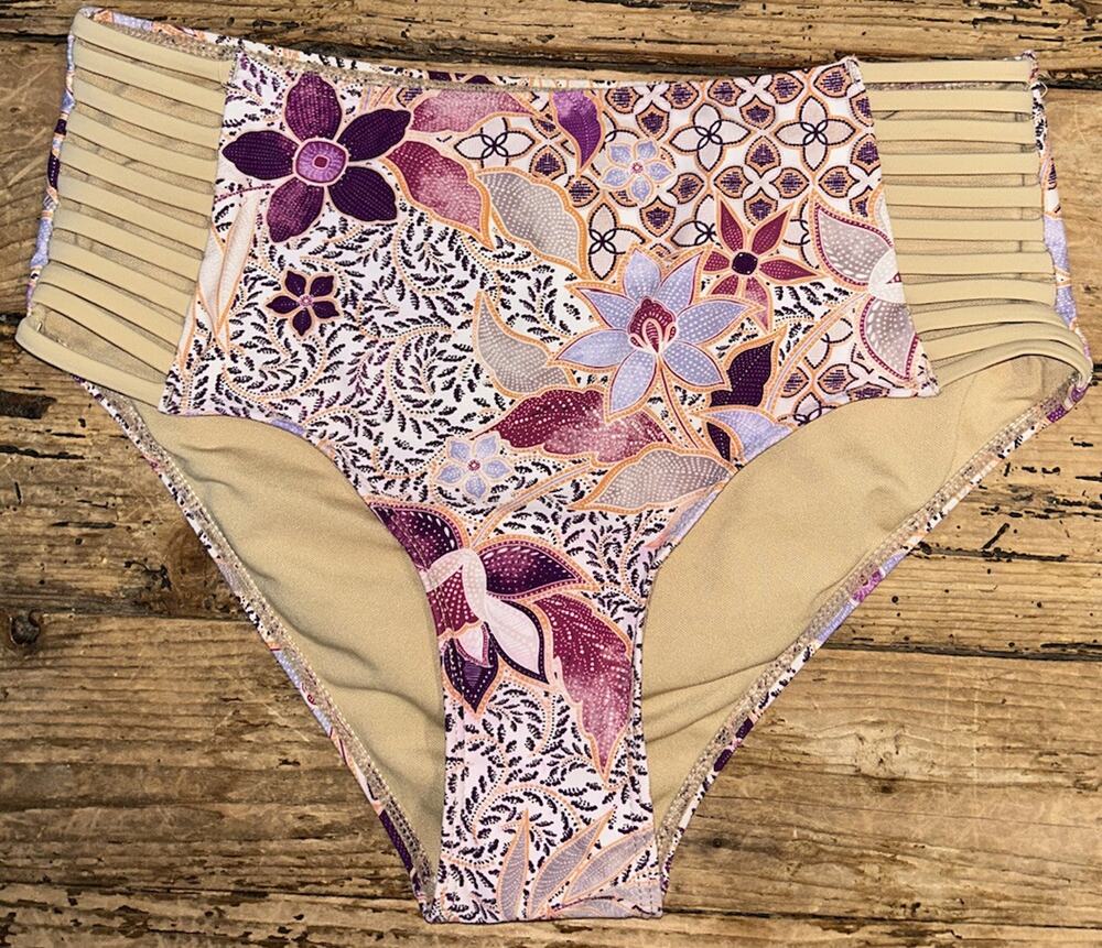 tinibikini Women’s Size M High waisted Purple Floral Bikini Bottoms